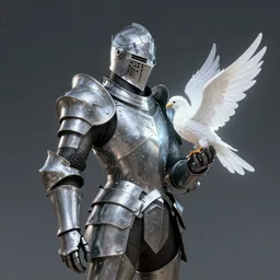armored knight hold a luminance white bird carefully, atmospheric, no helmet, concept art