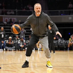 saul goodman balling in a basketball court
