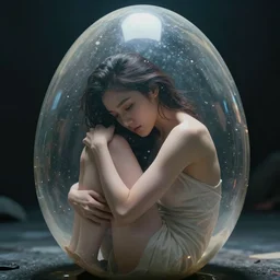 a close-up of a woman body trapped inside a transparent egg , cinematic atmosphere, by Greg Rutkowski and Grafit Studio, Lee McCall, Patiphan Sottiwilai, Phong Yintion J - Jiang Geping, Pete Mc Nally