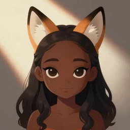 detailed render of chibi style black girl, black skin, tanned, dark skinned, nekomimi, fox ears, cute character design, pixiv context winner, clear clean design, minimalist