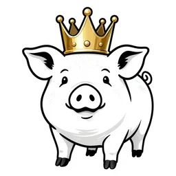 black and white illustration of a pig wearing a gold crown in the style of oliver hibert