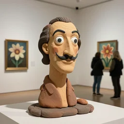 plasticine sculpture stop motion. salvador dali clay models. gallery paintings of flower. visitors. room with a small hole in wall. john craxton. high detail. photorealistic