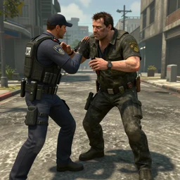 FilthyFrank harassing a Combine Police Officer in Half Life 2, 3d render, Source Engine, Half Life, full body, full image