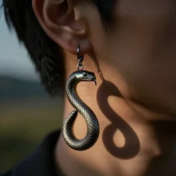 a photographic close-up of a snakelike earring