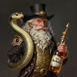 Uncle Aloysius, snake oil salesman, wild west crypto pharmaceutical industrialist, cute, fantasy, intricate, elegant, highly detailed, digital painting, 4k, HDR, concept art, smooth, sharp focus, illustration, art by H R Giger