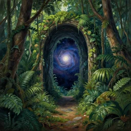 portal from a jungle to the universe, by greg rutkowski, by paul cezanne, highly detailed, hdr, 4 k
