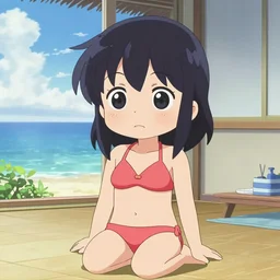 cute anime girl in bikini wanting to go home