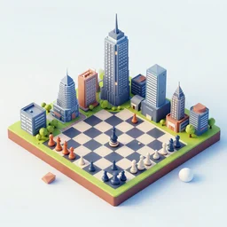3d isometric view of a chess-themed city, game assets