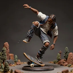120mm detailled clay figure of travis scott doing a kickflip