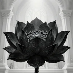 a beautiful and detailed illustration of a black lotus with fractal fibonaucci sequence petals, in the style of magic the gathering, highly detailed, digital painting, unholy union, white church background, god rays, volumetric lighting, octane render, 4 k resolution, art by artgerm and greg rutkowski and alphonse mucha, masterpiece, in a luminist baroque style