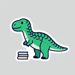 dinosaur with books for scales, cartoon artwork, logo, clean design, minimalist