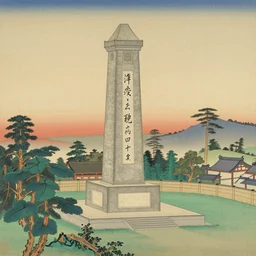 japanese painting of a monument by watanabe kazan and gu kaizhi 8 k 3 d and cgsociety