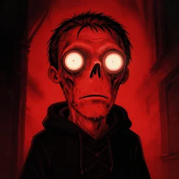 zombie beavis an butthead, in the style of beksinski, red, black, glowing, vibrant, chiaroscuro, high detail, perfect artwork, clean lines