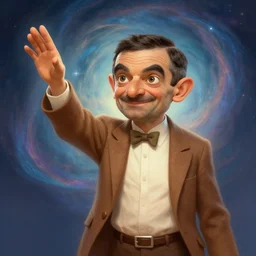 Portrait of Mr Bean reaching enlightenment and becoming one with the universe, highly detailed, concept art, illustration, cinematic, artstation, digital painting, mystical, zen