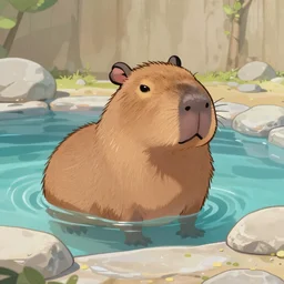 a cute capybara in an onsen, digital art, HD, 4K, artstation