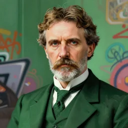 hyper detailed ultra sharp nikola tesla photorealistic portrait, triumphal celebratory aesthetic, masterpiece, elite, illustration, art by sachin teng, felix englund, organic matte painting, emerald color palette, hard edges, graffiti, street art 8 k