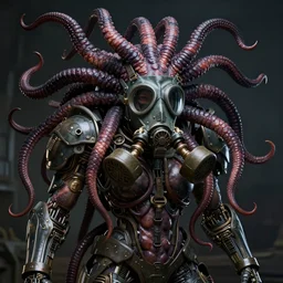 biomechanical dieselpunk, medusa in a gas mask, 4 k unreal engine 5 artstation cinematic moody lighting complex massive detail by emil melmoth h r giger brian froud gustave dore albrecht durer hieronymus bosch greg rutkowaki