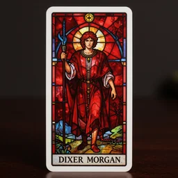 tarot card of dexter morgan, red stained glass, art nouveau