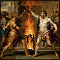 renaissance painting of nero setting rome on fire, ultra details, by michelangelo, old master painting, 8 k