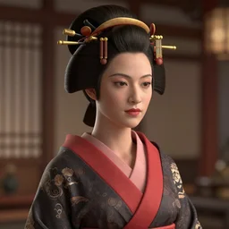 a beautiful ultradetailed cinema 4d render of margot robbie as a geisha by zach sutton, trending in artstation, portrait photo, deep depth of field,