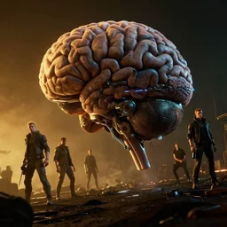 low wide tilted angle perspective photo of a cerebral hack, cyberpunk, 3 d render, by wayne barlowe, by beeple, by artgerm, beksinski, rutkowski, peter gric, photorealistic, cinematic, studio lighting, golden hour, dark night, ominous electric atmosphere, album cover art, blade runner 2 0 4 9, masterpiece