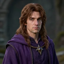 portrait of lightfoot halfling wizard, brown hair, purple robes, trending on artstation, cinematic lighting, hyper realism, octane render, 8 k, hyper detailed.