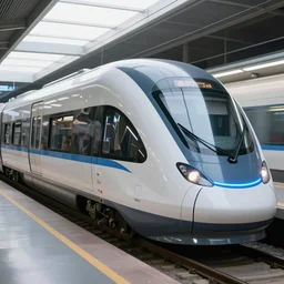 futuristic train designed by apple, natural light, detailed, canon eos c 3 0 0, ƒ 1. 8, 3 5 mm, 8 k, medium - format print, blue light accents