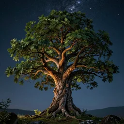 the tree of yggdrasil, astrophotography, 4 k resolution, octane render, unreal engine, ultradetailed, photorealistic, ultrarealism, trending on artstation, volumetric lighting, style of 3 dimensional render, milky way in background