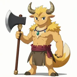 bull barbarian wearing a loincloth holding an axe, fursona, anthro, male, detailed fur, anime key visual, portrait, makoto shinkai