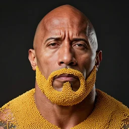 a pile of mustard seeds in the shape of dwayne johnson's face, lifestyle photography