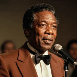 a 1970s film still of Morgan Freeman dressed as a funk singer, 40mm lens, shallow depth of field, split lighting