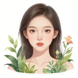 a beautiful detailed portrait of a woman with plants and flowers growing