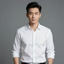 handsome man wearing a white shirt, medium shot, photography, high quality, studio lighting, 4k,