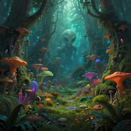 alien forest with lush vibrant alien plants and fungi, award winning concept art trending on artstation