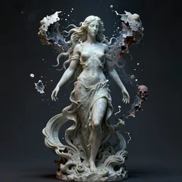a sculpture of a gorgeous etherial female, breaking apart, metaphysical paintings, Andrew Ferez, jeremy geddes, cosmic horror, octane render, trending on cgsociety, featured on zbrush central, grotesque, vanitas, new sculpture, mystical