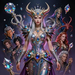 beautiful gemini good and evil fantasy female character portrait, highly saturated colors, ultra realistic, wide angle, intricate details, the fifth element artifacts, holographic undertones, highly detailed by peter mohrbacher, hajime sorayama, wayne barlowe, boris vallejo, aaron horkey, gaston bussiere, craig mullins