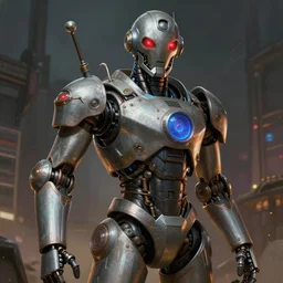 A fantasy comic book style portrait painting of a 1950 retro dystopia robot, unreal 5, DAZ, hyperrealistic, octane render, cosplay, RPG portrait, dynamic lighting