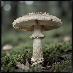 daguerrotype shot of a mushroom in a green forest, wide aperture, intricate, highly detailed, artstation, sharp focus, artgerm