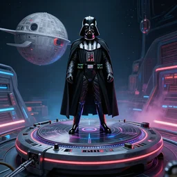 darth vader dj standing on a giant science fiction turntable at a rave on the deathstar, syd mead, dynamic lighting, digital art, winning award masterpiece, fantastically beautiful, illustration, aesthetically inspired by beksinski and dan mumford, moebius, trending on artstation, art by greg rutkowski, 8 k