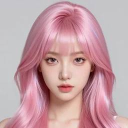 holographic 3 d water pink hair, on a 2 d girl with detailed features