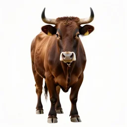 fierce cow, high detail photograph, full body, isolated on a pure white background, centered, entire subject in frame, sharp focus, soft studio lighting