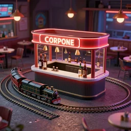 model train set nightclub, bottle service, ray traced, cgi, 3 d, octane render, rtx, nvidia