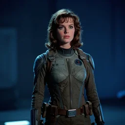 movie still, 1 9 7 0 s, sci - fi farrah fawcett in combat suit, hyperdetailed, by tarkovskij, blue lights