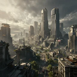 a panoramic photo of a postapocalyptic metropolis from dying light 2, octane render, unreal engine 5, focused, concept key art by greg rutkowski, concept art masterpiece