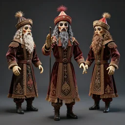 Rag doll Russian puppets cursed , photorealistic render