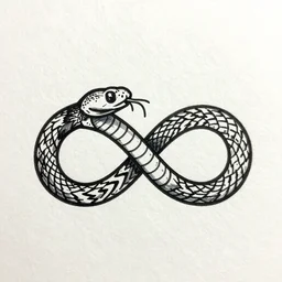 a drawn logo of an infinite sign as 2 snakes eating each other