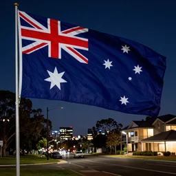 Australian winter night, Australian flag, trending on artstation, 30mm, by Noah Bradley