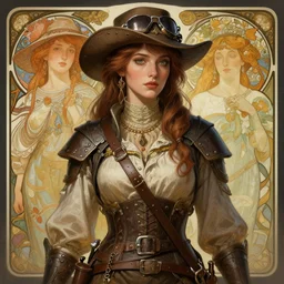 A full portrait of a beautiful post apocalyptic American explorer, intricate, elegant, highly detailed, digital painting, artstation, concept art, smooth, sharp focus, illustration, art by Krenz Cushart and Artem Demura and alphonse mucha