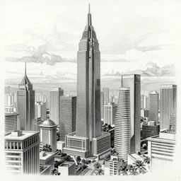 a pencil drawing of cyberpunk Manila in the far future
