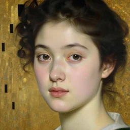 finished portrait of a beautiful!!!!!! womans face, by william adolphe bouguereau, waterhouse, craig mullins, ruan jia, gustave klimt, masterpiece, golden hour, rim light, forest!!, bold color, yellow, bright blue!! eyes, gold leaf, shining, highlight, blue sky, chiaroscuro, varnished